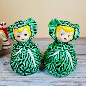 SOLD Vintage Lefton Cissy Cabbage S&P Shakers Stoppers Intact, Mint Condition